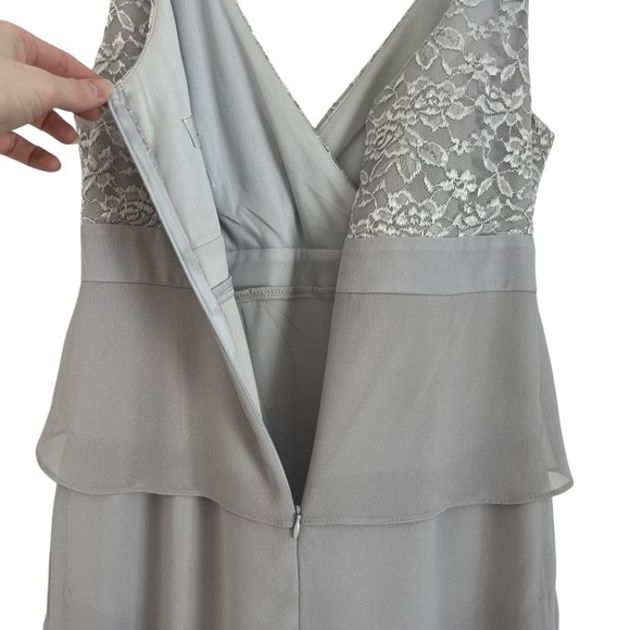 Silver Lace Chiffon Dress S Glam Formal Gown w/ Brooch Mother of the Bride Prom - Picture 6 of 16